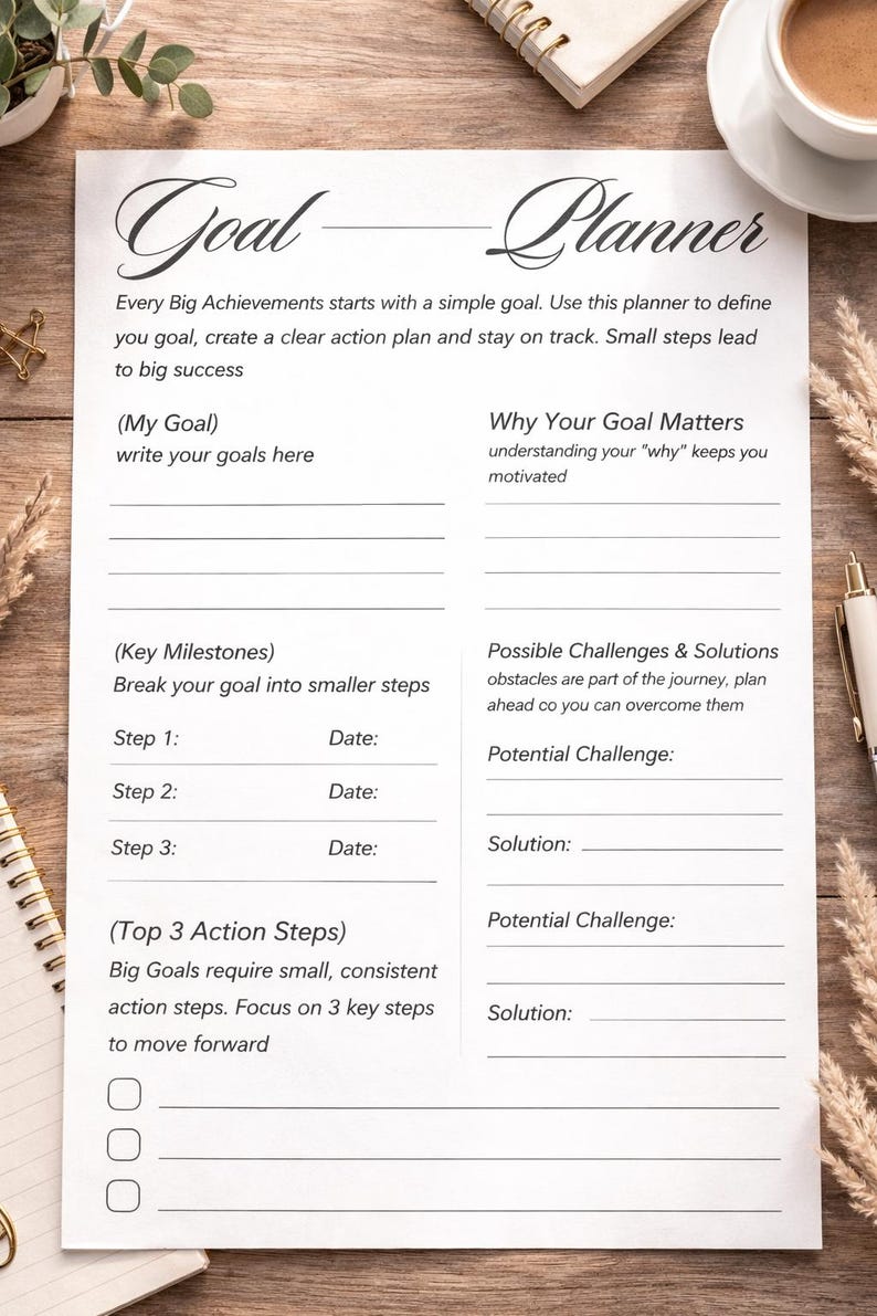 Minimalist Goal Planner Printable | Action Plan Worksheet (PDF Download ...