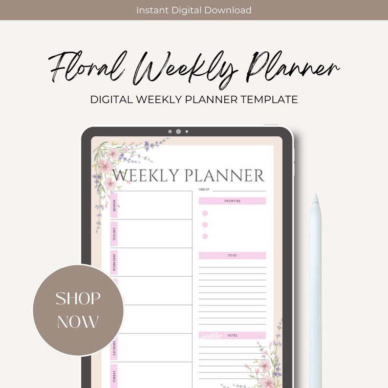 Floral Weekly Planner Printable | Undated Productivity PDF (instant ...