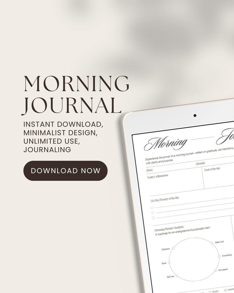 Morning Journal Printable | Daily Reflection Affirmation Planner | Goal Setting Productivity ...