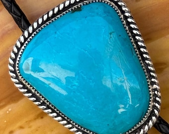 Handcrafted Sterling Silver Blue Kingman Turquoise Bolo Tie - Western Unisex Accessory Gift