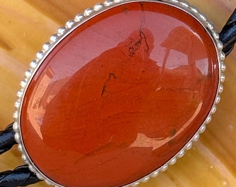 Handcrafted Sterling Silver Natural Red Jasper Bolo Tie - Western Unisex Cowboy Accessory Gift