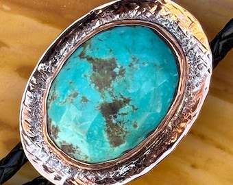 Handcrafted Copper Bolo Tie Blue Kingman Turquoise Western Elegance Unisex