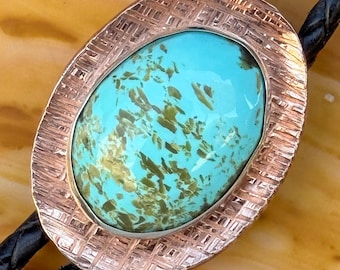 Handcrafted Copper Sterling Silver Kingman Turquoise Bolo Tie Western Unisex Accessory Southwestern Artisan Jewelry
