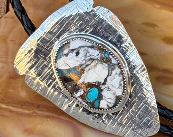 Handcrafted Sterling Silver White Buffalo Turquoise Bolo Tie - Elegant Western Accessory