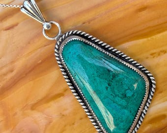 Handmade Chrysocolla Sterling Silver Pendant Necklace - Elegant Boho Statement Jewelry for Women