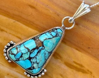 Handmade Sterling Silver Blue Kingman Turquoise Pendant Statement Necklace - Artisan Jewelry Gift
