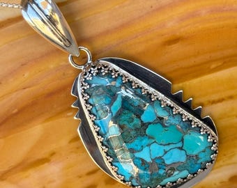 Handcrafted Sterling Silver Blue Turquoise Pendant Necklace - Elegant Women's Jewelry Gift