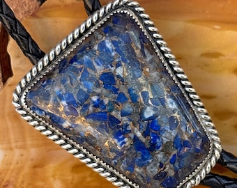 Handcrafted Sterling Silver Lapis Lazuli Bronze Bolo Tie - Western Unisex Accessory Gift