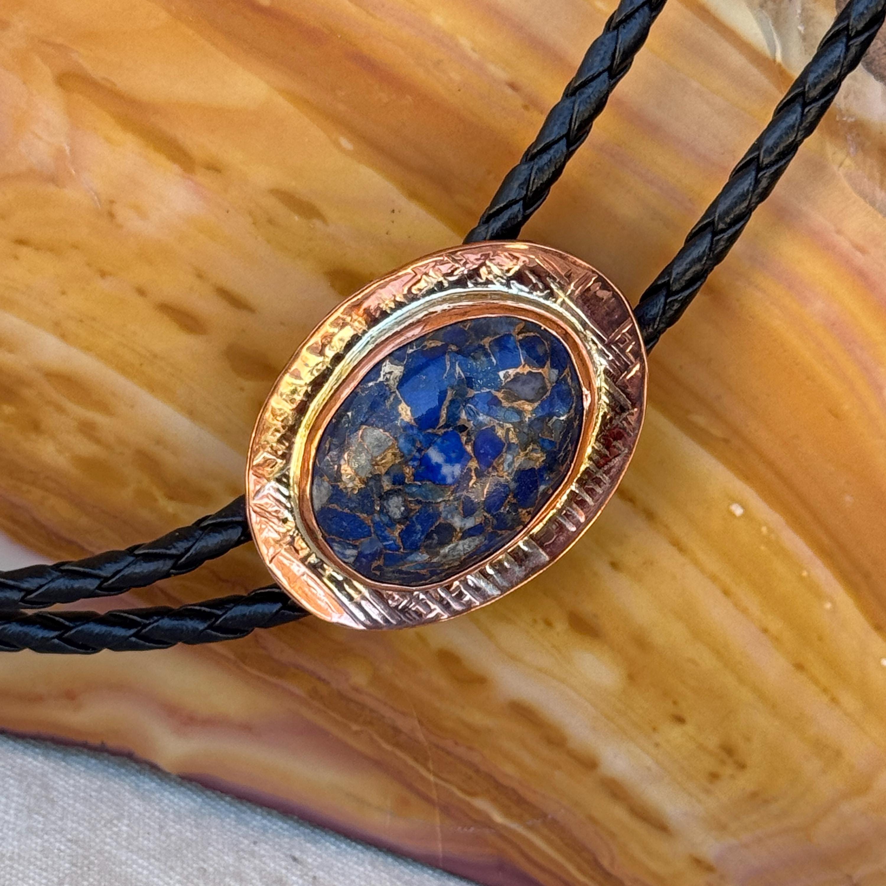 Handcrafted Copper Bolo Tie with Lapis Lazuli & Bronze Elegant Western Accessory for Men Women