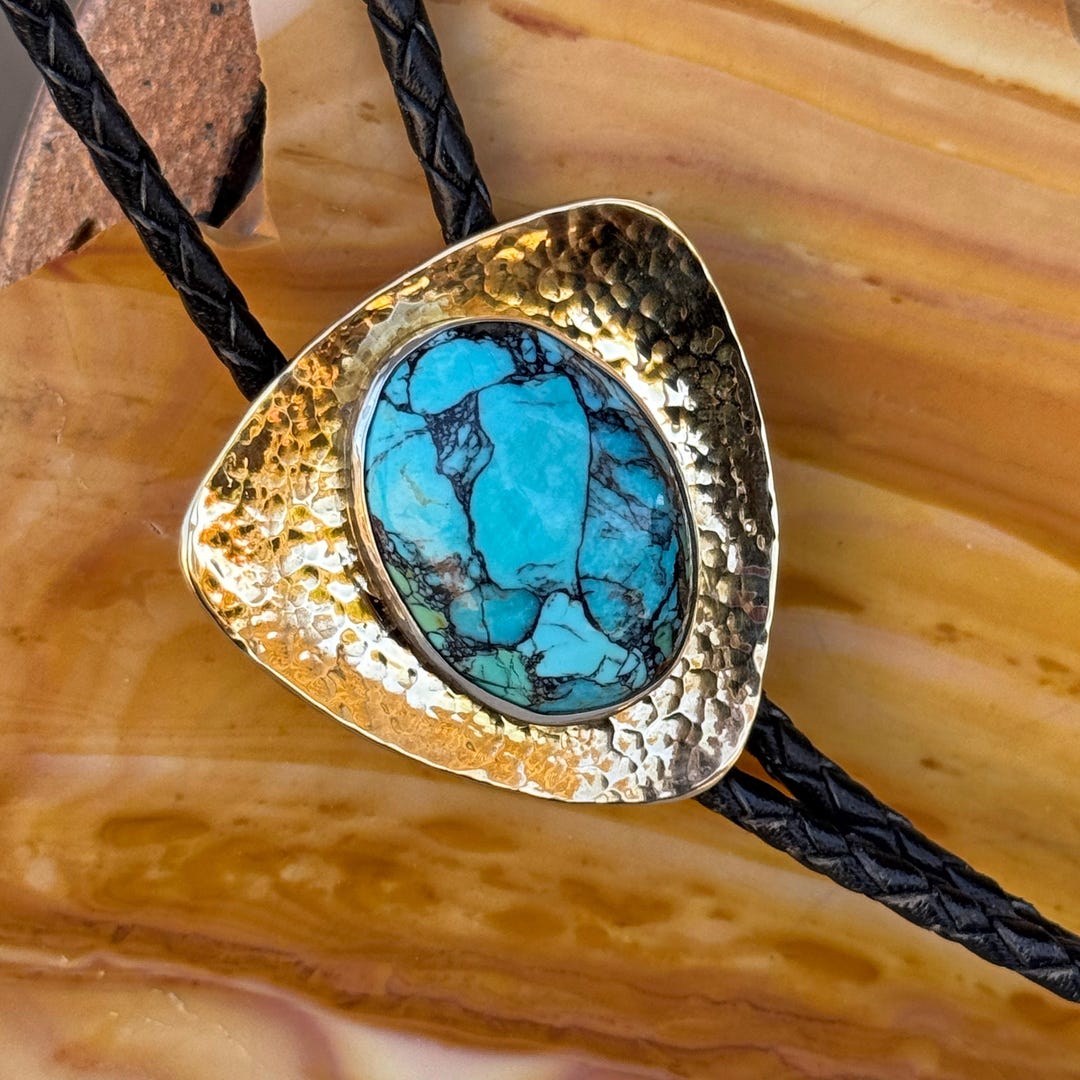Elegant Compressed Turquoise Bolo Tie - Brass Sterling Silver Western ...