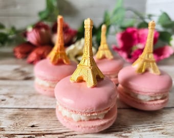 Macarons de la Torre Eiffel, dulces para bodas, regalos parisinos y para fiestas de té, galletas personalizadas, elegantes detalles de cumpleaños, dulces románticos, rosa suave
