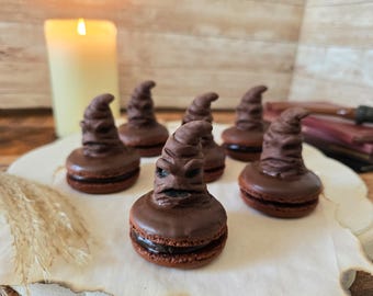 wizard hat birthday chocolate french macarons, unique sweets, chosen birthday favors, wizard birthday treats, baby shower favors