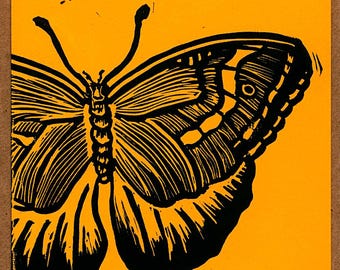 Butterfly Greeting Card blank inside blockprint cottage core card
