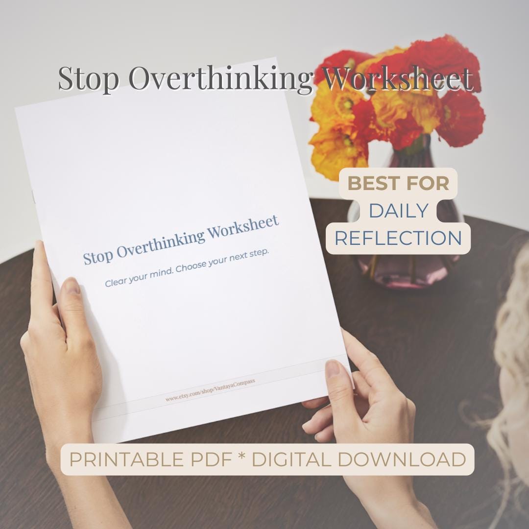 Overthinking Card Stop Overthinking Worksheet | Mental Clarity Reflection Tool (digital ...