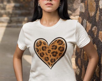 Camiseta con estampado de leopardo y corazón / Camiseta con estampado animal y corazón