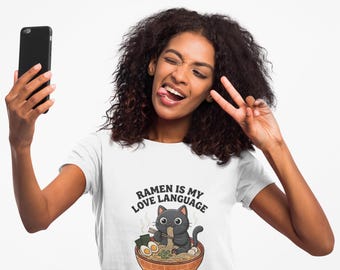 Camiseta "El ramen es mi lenguaje del amor" / Camiseta con ambiente de gato en un tazón de ramen