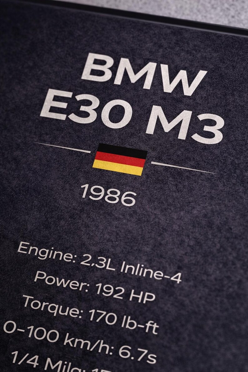 BMW E30 M3 Poster Classic German Sports Car Wall Art Automotive Print ...