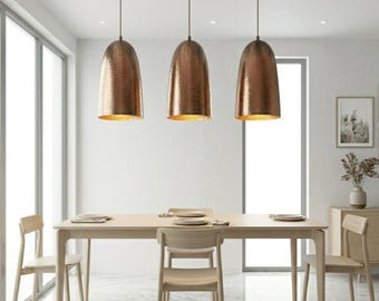 Aged Copper Pendant Light – Hammered Metal Hanging Lamp – Industrial Vintage Ceiling Light – Modern Kitchen Island Lighting