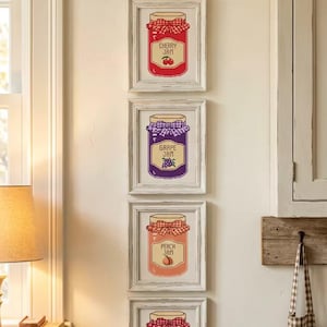 Modèle numérique de point de croix - de la collection Country Kitchen - lot de confitures de fruits - les cinq confitures !