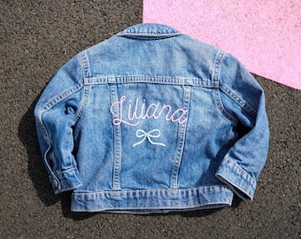 Personalised kids denim jacket| Toddler gift| Hand emroidered custom baby jacket