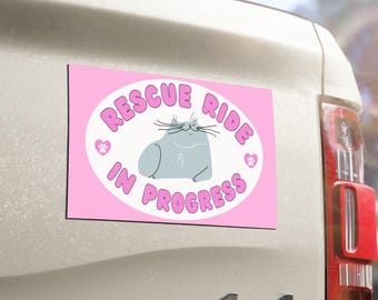 Cat on Board Magnet, Rescue Ride In Progress Car Magnet, Foster Cat Transport Sign, Cats on Board, Cats in Car