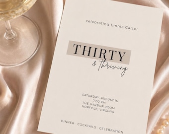 Plantilla de invitación para el 30 cumpleaños, Invitación "Treinta y Triunfando", Plantilla editable de Canva, Descarga digital minimalista, Descarga instantánea