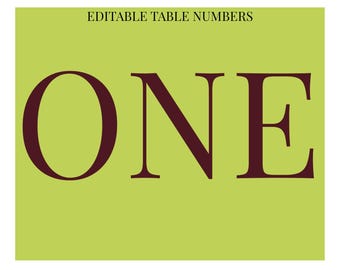Números de mesa editables para bodas, 5x7, color verde chartreuse burdeos moderno (descarga digital)