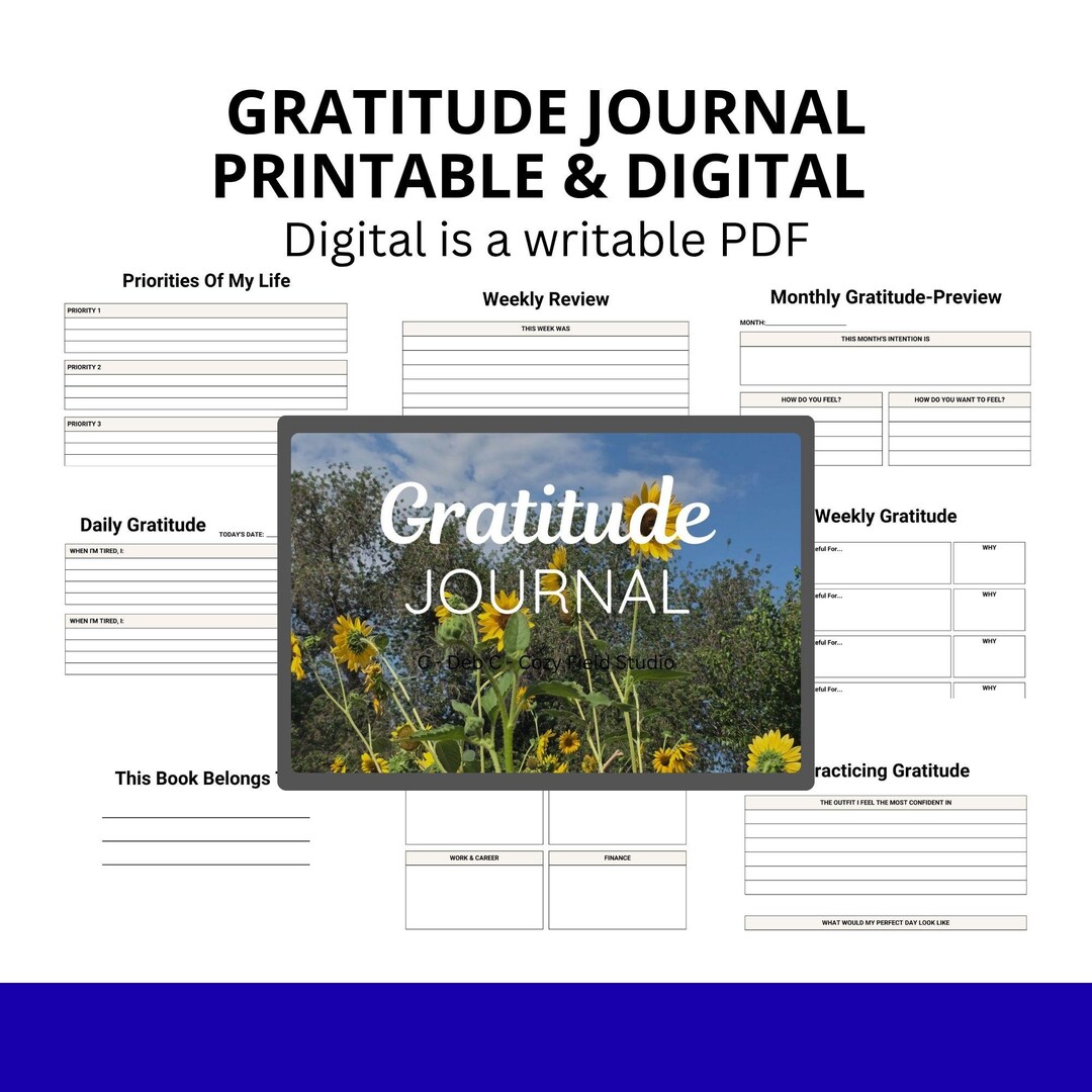 Gratitude Journal Printable PDF With Color Cover, Digital Writable PDF ...