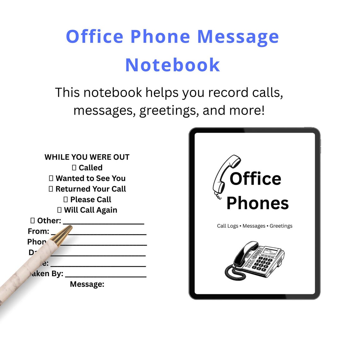 Office Phone Notebook | Printable & Digital | Call Logs, Messages ...