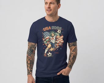 USA 2026 Soccer Anime T-Shirt, Patriotic American Football Fan Tee, Statue Liberty Girl Graphic Shirt, Vintage USA Flag Sports Gift