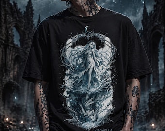 Unisex Gothic Anime Girl T-Shirt Dark Fantasy Graphic Tee Ethereal Alternative Shirt Celestial Goth Manga Streetwear Top