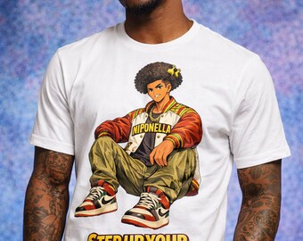 Anime Streetwear T-Shirt Afro Character Graphic Tee, Urban Fashion Shirt, Hip Hop Style Clothing, NIPONELLA Brand, Gift for Him