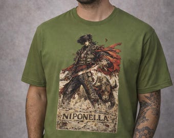 Japanese Samurai Matador T-Shirt, Vintage Anime Bullfighter Tee, Niponella Streetwear, Ukiyo-e Style Graphic Shirt, Dark Aesthetic Tee