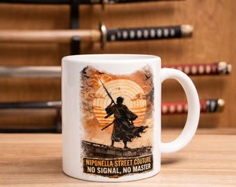 Samurai Coffee Mug No Signal No Master | Ronin Warrior Cup | Japanese Streetwear Gift | Anime Aesthetic Novelty Mug | Bushido