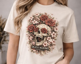 Death Blooms Skull T-Shirt, Gothic Floral Skull Tee, Vintage Rose Skull Shirt, Dark Aesthetic Streetwear, Niponella Graphic Tee