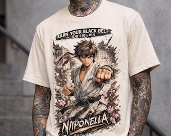 Anime Karate T-Shirt Earn Your Black Belt Graphic Tee, Japanese Streetwear Shirt, Martial Arts Manga Design, NIPONELLA