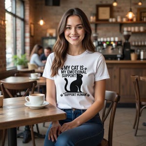 Emotional Support Cat Tee Unisex T Shirt With Black Cat Silhouette