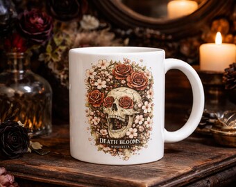 Skull Floral Mug Death Blooms | Gothic Rose Coffee Cup | Dark Aesthetic Gift | Witchy Alt Girl | Skeleton Flower Ceramic Mug Niponella