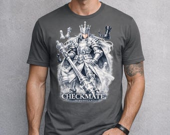 Anime Chess King T-Shirt, Silver Graphic Tee, Black Streetwear TopAnime Chess King T-Shirt, Checkmate Graphic Tee, Silver Royal Warrior Desi