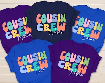Personalized Cousin Crew Shirts, Colorful Family Reunion Tees, Custom Name Summer Vibe