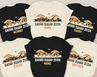Safari Squad 2026 Family Matching Shirts, Personalized African Birthday Trip Group Tees