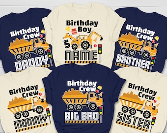 Construction Theme Birthday Boy Shirt: Custom Name, Age, Birthday Crew Matching Tees