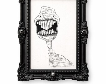 Creepy Creature Drawing | Horror Wall Art | Dark Minimalist Monster Sketch | Nightmare Art Print|timothy