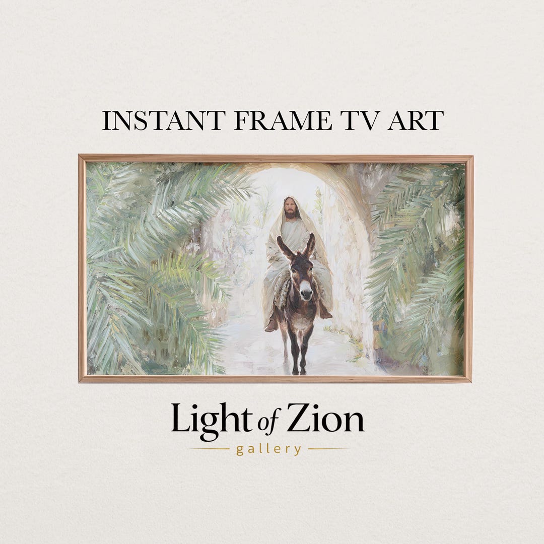 Palm Sunday Triumphal Entry Art – Vintage Oil Painting Style Bible ...