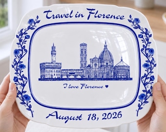 Personalized Paris Travel Ceramic Platter, Custom France Skyline Plate, Eiffel Tower, Anniversary Wedding Gift, Custom Date Decor P729LU30