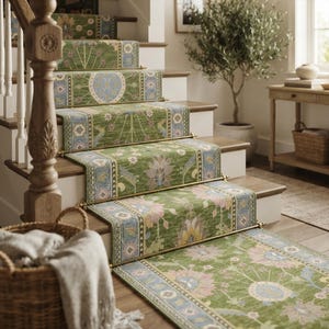 Hand Knotted Oushak Runner Rug, Sage Green Turkish Runner for Hallway, Pastel Floral Wool Rug, Muted Kitchen Runner, Luxury Rug for Gallery