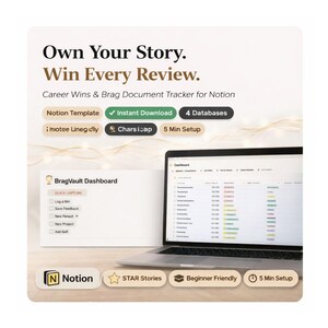BragVault: sjabloon voor carrièrewinsten tracker | Dashboard prestatiebeoordeling | Opschepdocument | Promotievoorbereiding