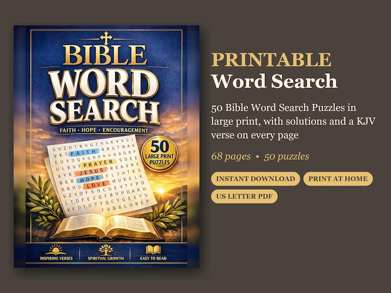 Printable Bible Word Search for Adults, 50 Large Print Scripture