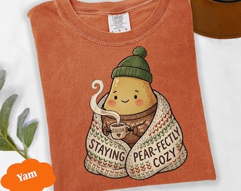 Staying Pear-fectly Cozy Shirt, Vintage Fruit Tee Gift for Book Lover, Retro Cottagecore Aesthetic Comfort Colors T-shirt