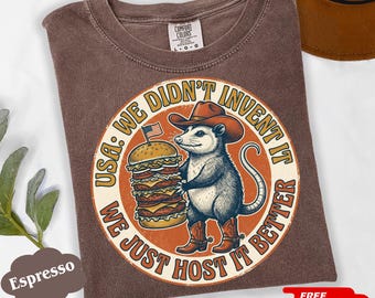 Funny Opossum Shirt USA Humor Tee, Feral And Free Shirt, Retro Burger Lover Gift, Funny Patriotic World Cup Supporter Top